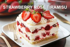 Strawberry Rose Tiramisu The Perfect Romantic Treat STRAWBERRY ROSE TIRAMISU centered hero view, clean and uncluttered
