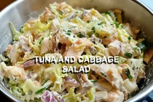 TUNA AND CABBAGE SALAD centered hero view, clean and uncluttered