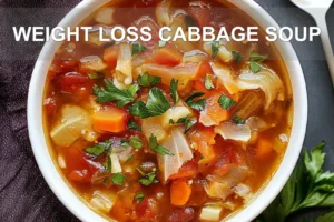 WEIGHT LOSS CABBAGE SOUP centered hero view, clean and uncluttered