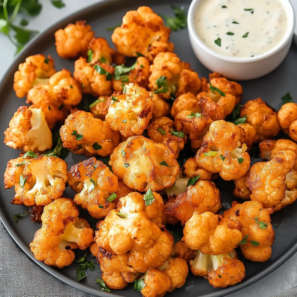 AIR FRYER BUFFALO CAULIFLOWER centered hero view, clean and uncluttered