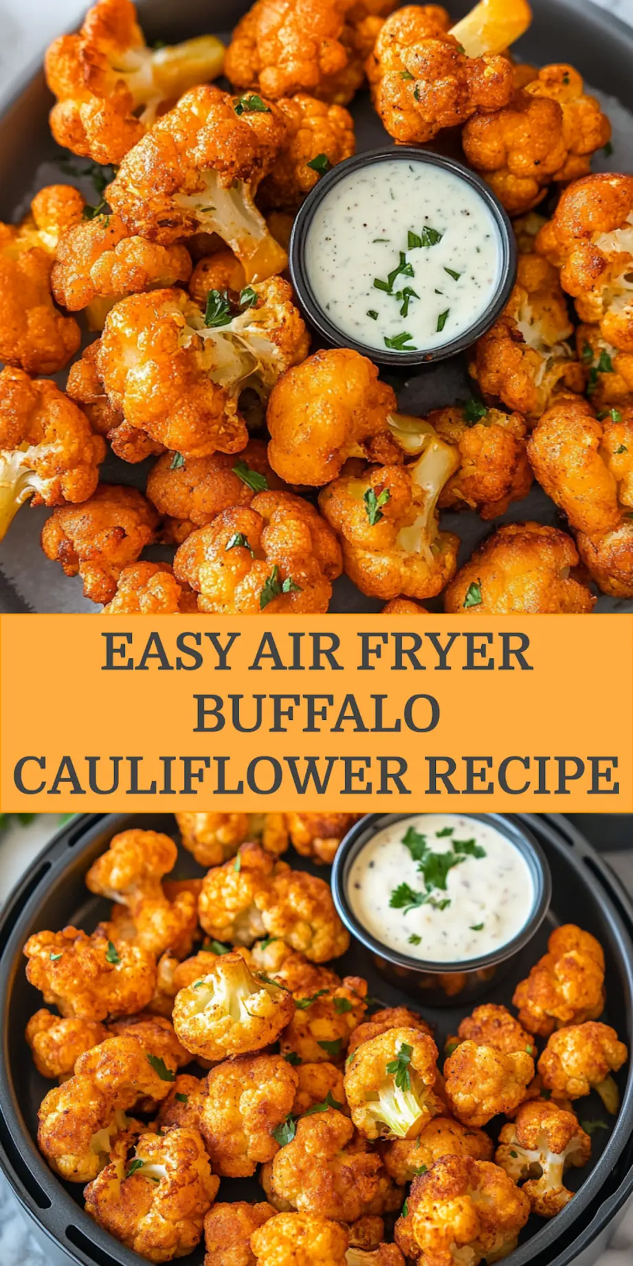 AIR FRYER BUFFALO CAULIFLOWER centered hero view, clean and uncluttered_pin