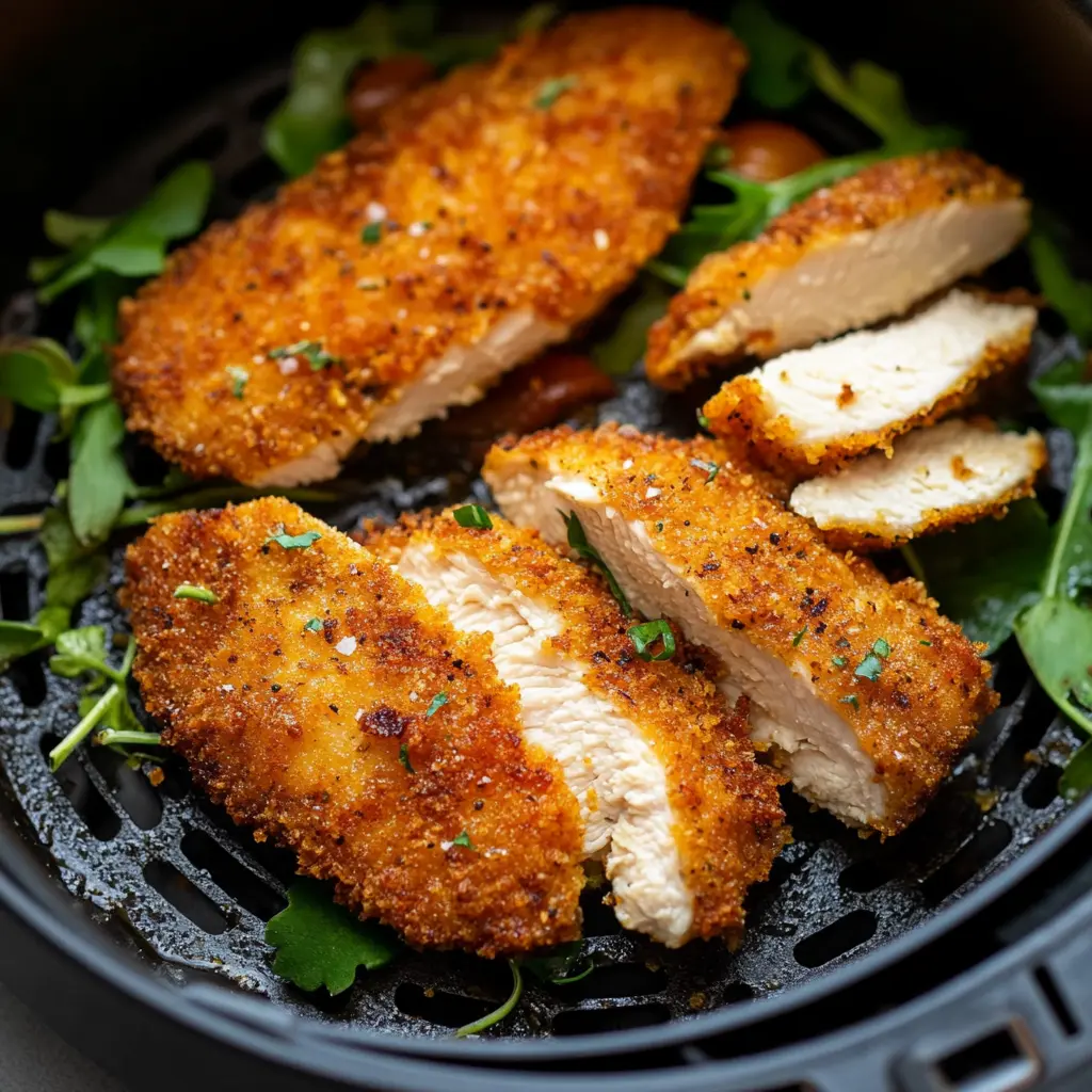 Air Fryer Crispy Chicken Breast Recipe Easy and Delicious 3 AIR FRYER CRISPY CHICKEN BREAST centered hero view, clean and uncluttered