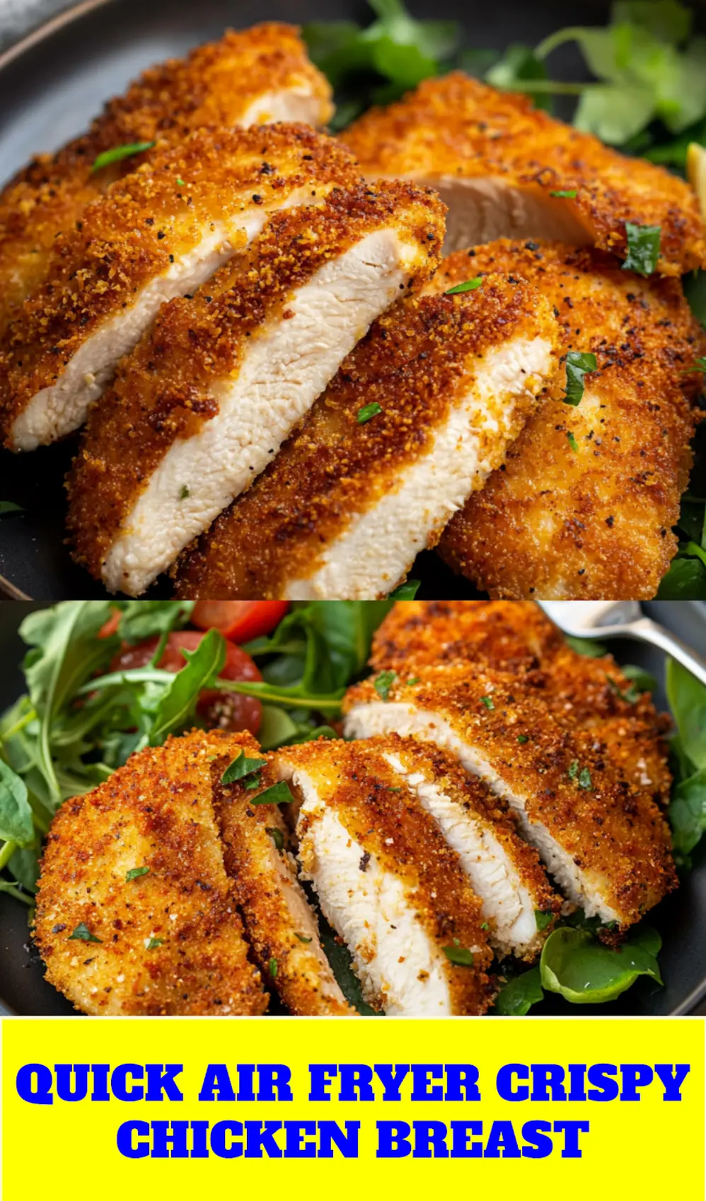 Air Fryer Crispy Chicken Breast Recipe Easy and Delicious 4 AIR FRYER CRISPY CHICKEN BREAST centered hero view, clean and uncluttered