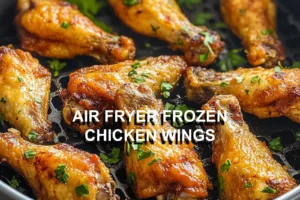 AIR FRYER FROZEN CHICKEN WINGS centered hero view, clean and uncluttered