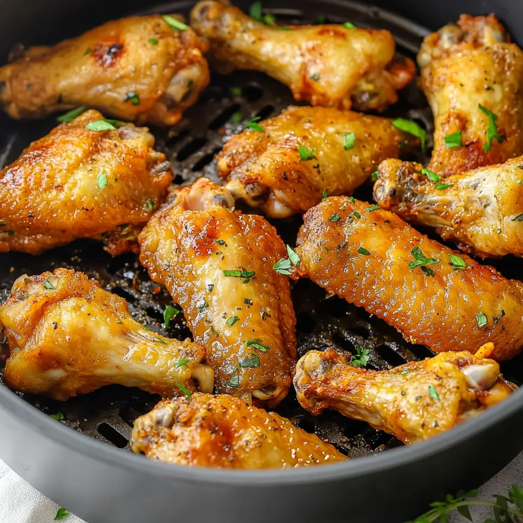 AIR FRYER FROZEN CHICKEN WINGS centered hero view, clean and uncluttered