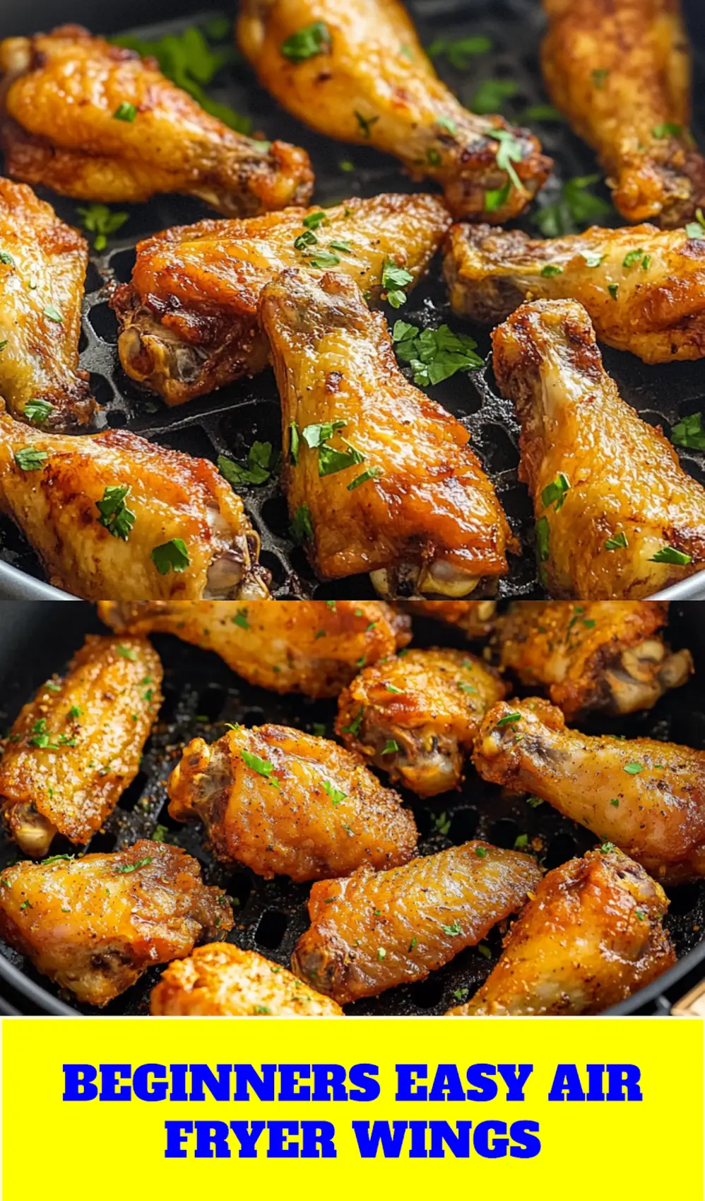 AIR FRYER FROZEN CHICKEN WINGS centered hero view, clean and uncluttered