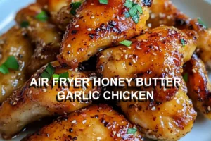 AIR FRYER HONEY BUTTER GARLIC CHICKEN centered hero view, clean and uncluttered