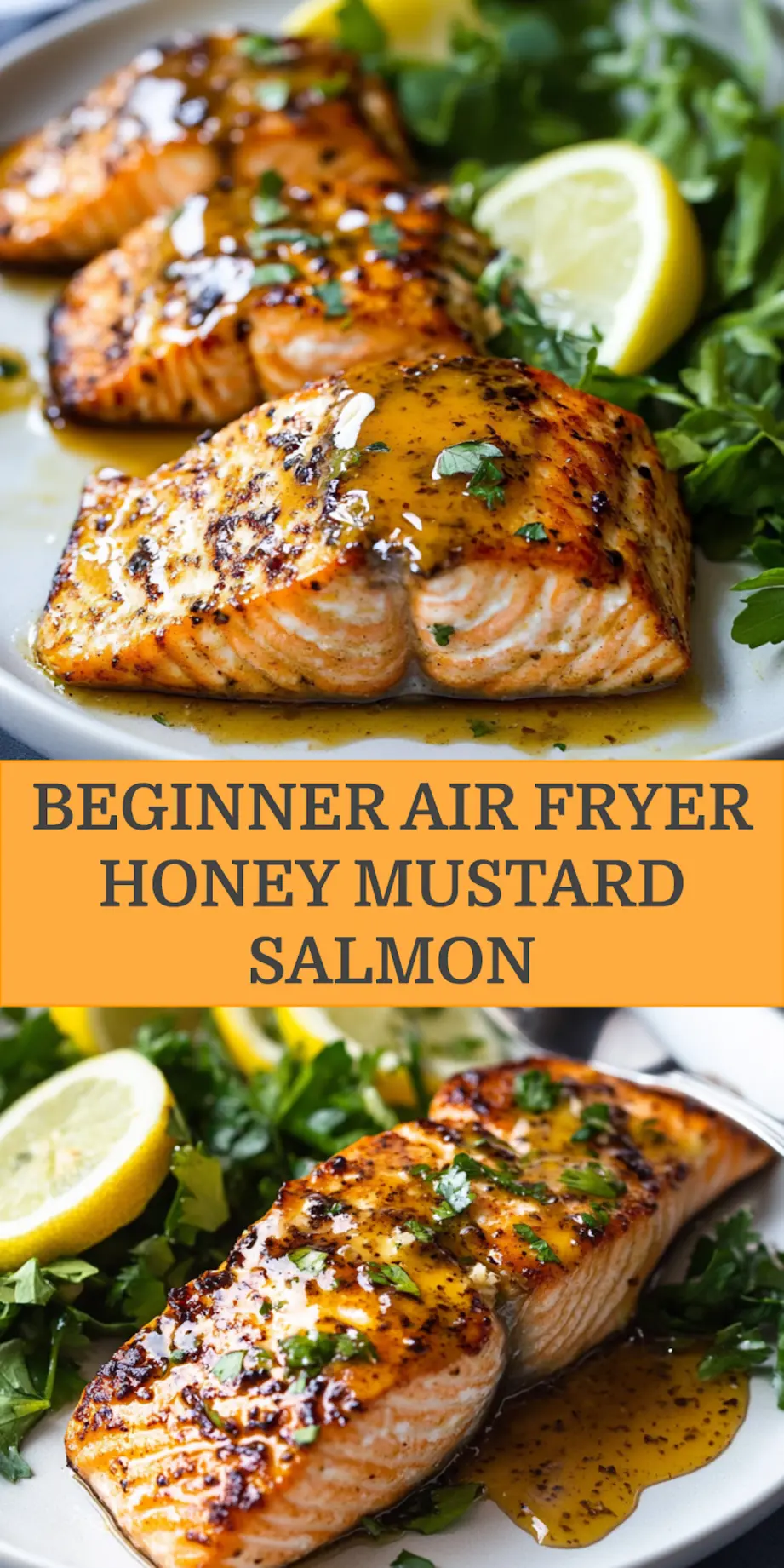 Air Fryer Honey Mustard Salmon Recipe Easy and Quick 4 AIR FRYER HONEY MUSTARD SALMON centered hero view, clean and uncluttered