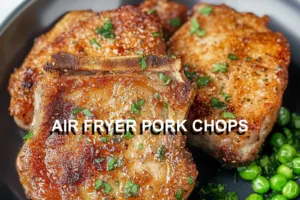 Air Fryer Pork Chops Recipe Easy Juicy and Delicious AIR FRYER PORK CHOPS centered hero view, clean and uncluttered