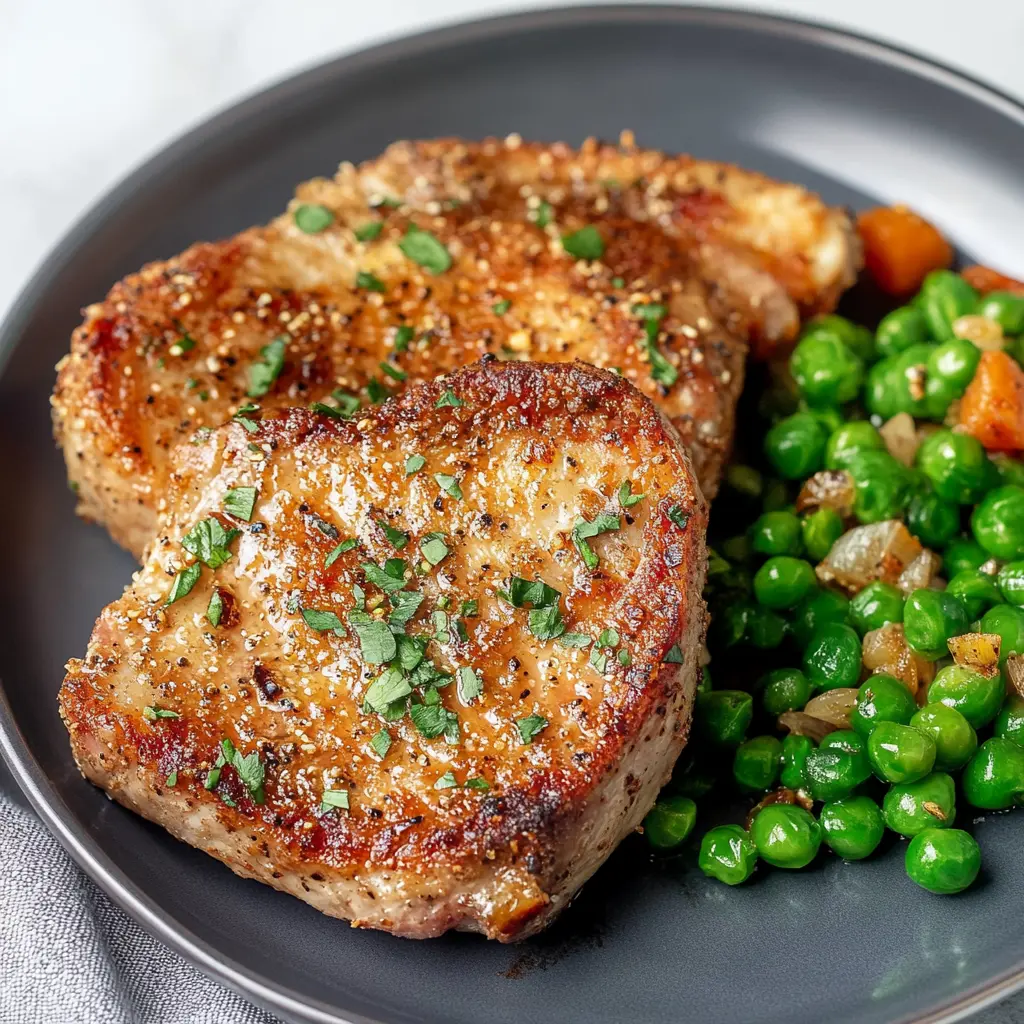 AIR FRYER PORK CHOPS centered hero view, clean and uncluttered