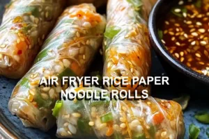 Air Fryer Rice Paper Noodle Rolls Recipe Easy and Fresh AIR FRYER RICE PAPER NOODLE ROLLS centered hero view, clean and uncluttered