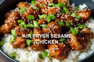 AIR FRYER SESAME CHICKEN centered hero view, clean and uncluttered