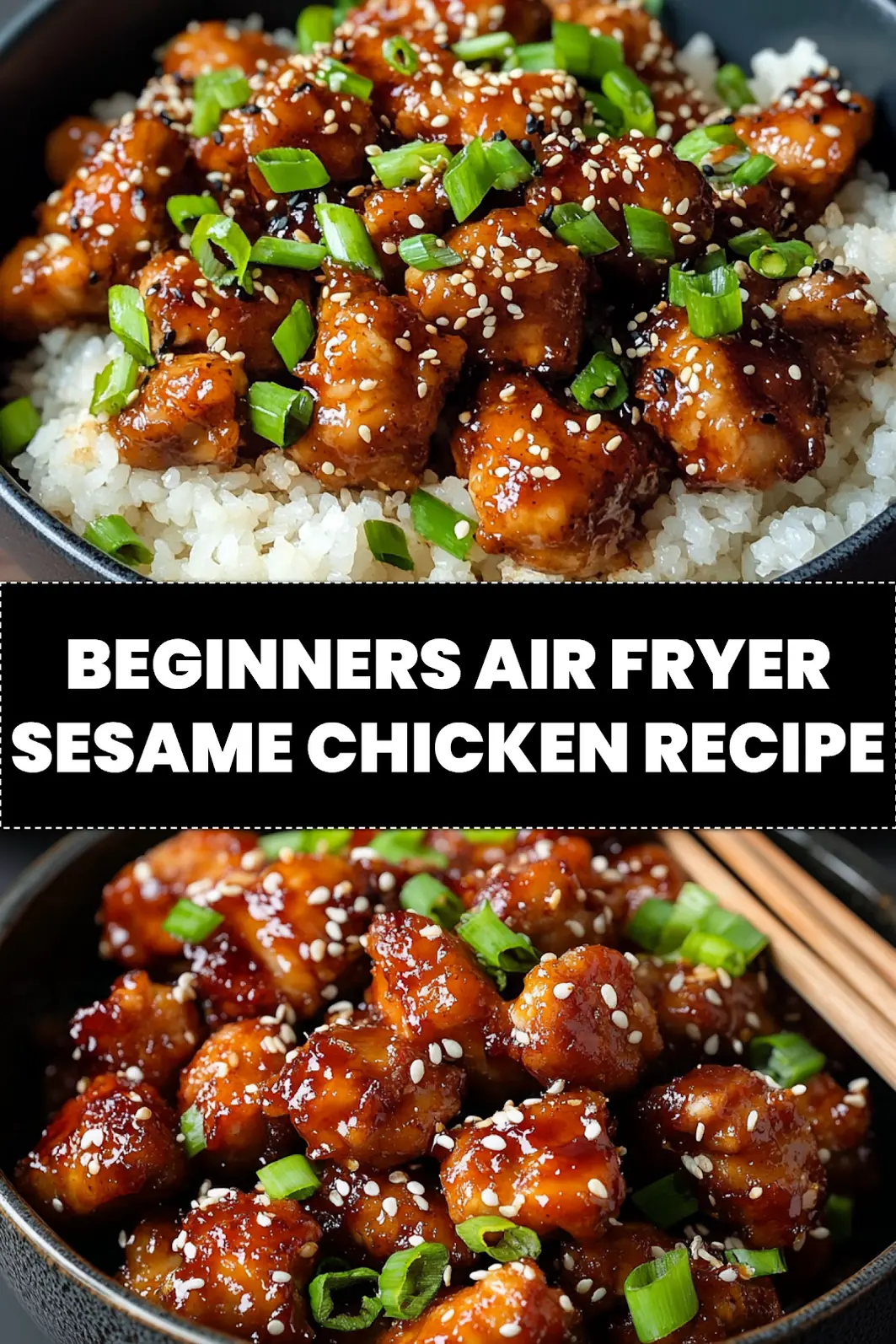 AIR FRYER SESAME CHICKEN centered hero view, clean and uncluttered