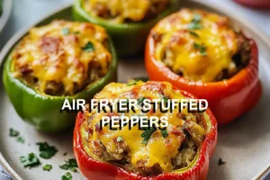 AIR FRYER STUFFED PEPPERS centered hero view, clean and uncluttered