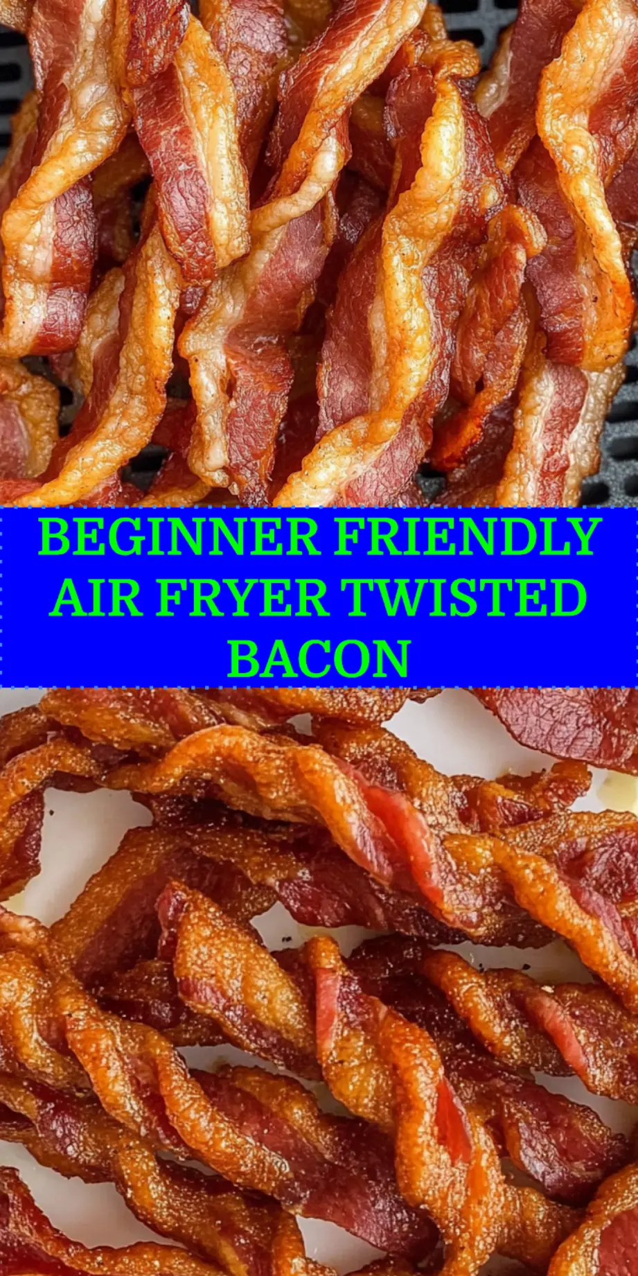 Air fryer twisted bacon spirals arranged on serving platter with golden crispy texture