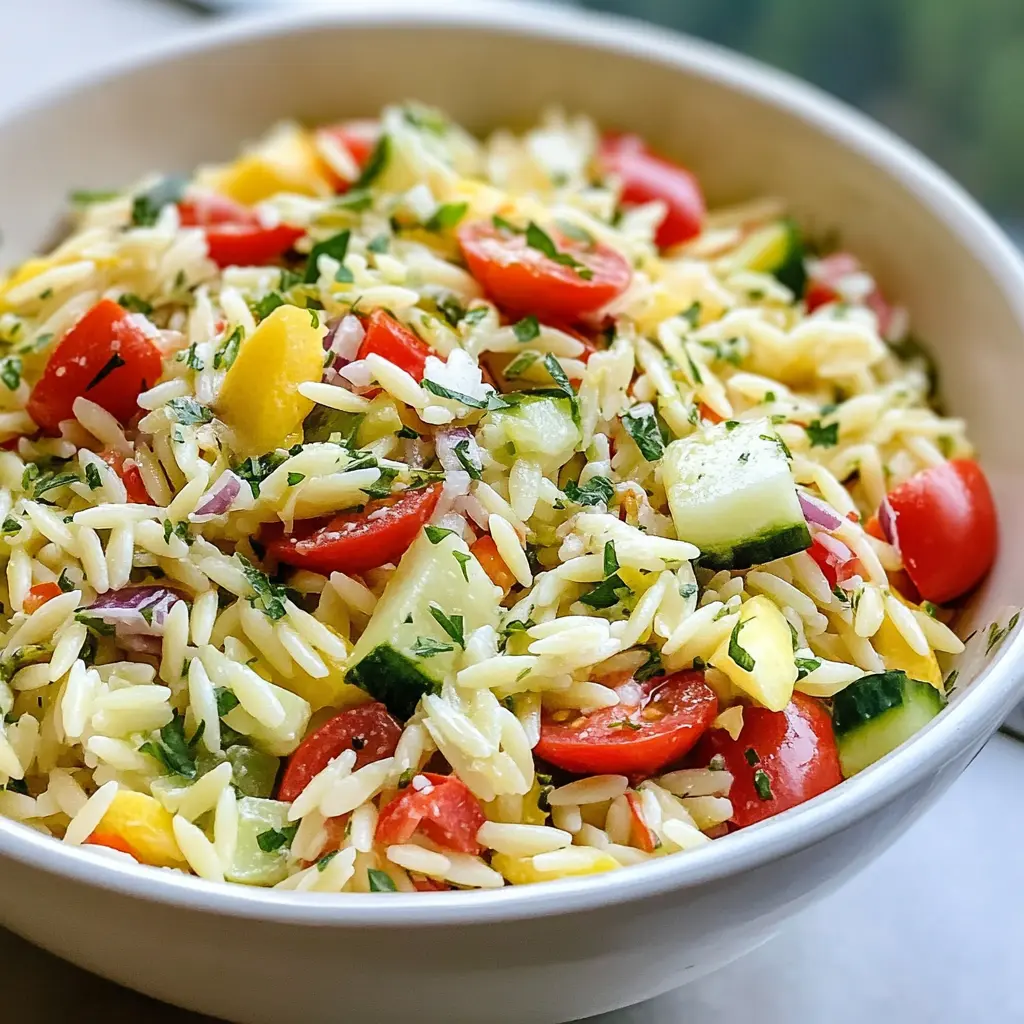 Best Lemon Orzo Pasta Salad centered hero view, clean and uncluttered