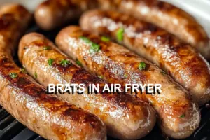 BRATS IN AIR FRYER centered hero view, clean and uncluttered