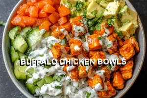 BUFFALO CHICKEN BOWLS centered hero view, clean and uncluttered