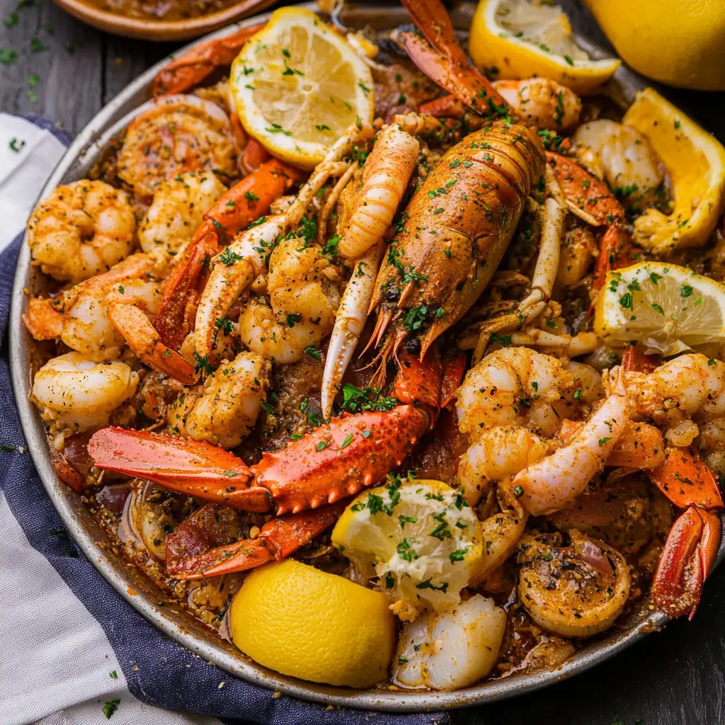 Cajun Seafood Boil with Garlic Butter Sauce Recipe Easy 3 Cajun Seafood Boil with Garlic Butter Sauce centered hero view, clean and uncluttered