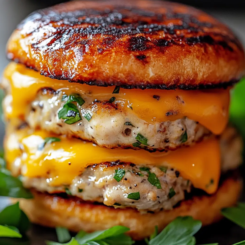 CHEDDAR RANCH CHICKEN BURGERS centered hero view, clean and uncluttered