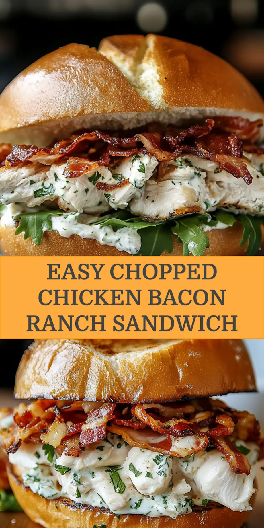 Chopped chicken bacon ranch sandwich ready to serve with fresh ingredients