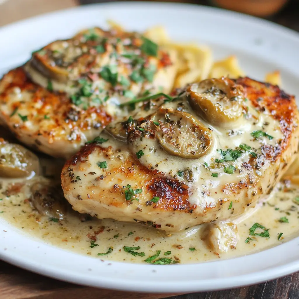 Copycat Olive Garden Chicken and Shrimp Carbonara in a baking dish with golden breadcrumb topping