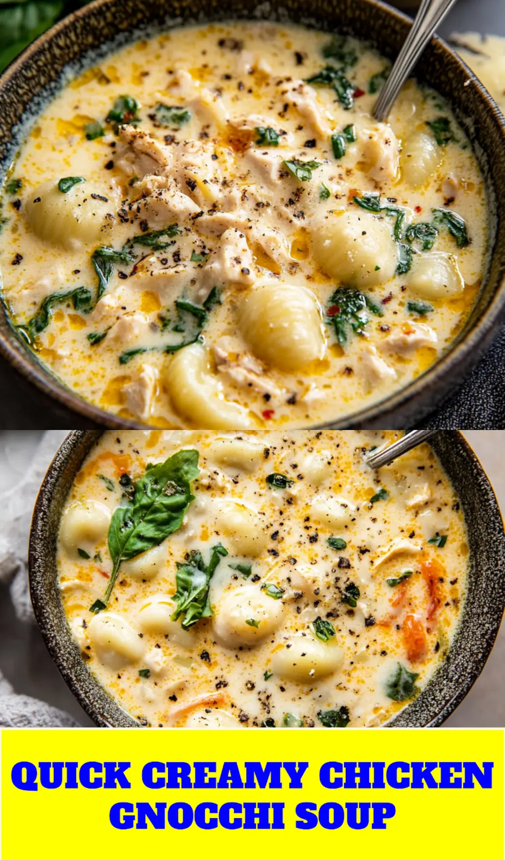 Creamy Chicken Gnocchi Soup recipe pin image with text overlay