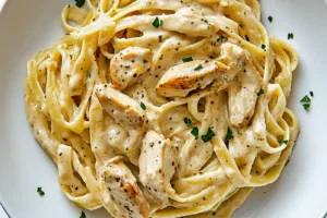 Creamy Chicken Pasta Recipe Easy Weeknight Dinner CREAMY CHICKEN PASTA centered hero view, clean and uncluttered