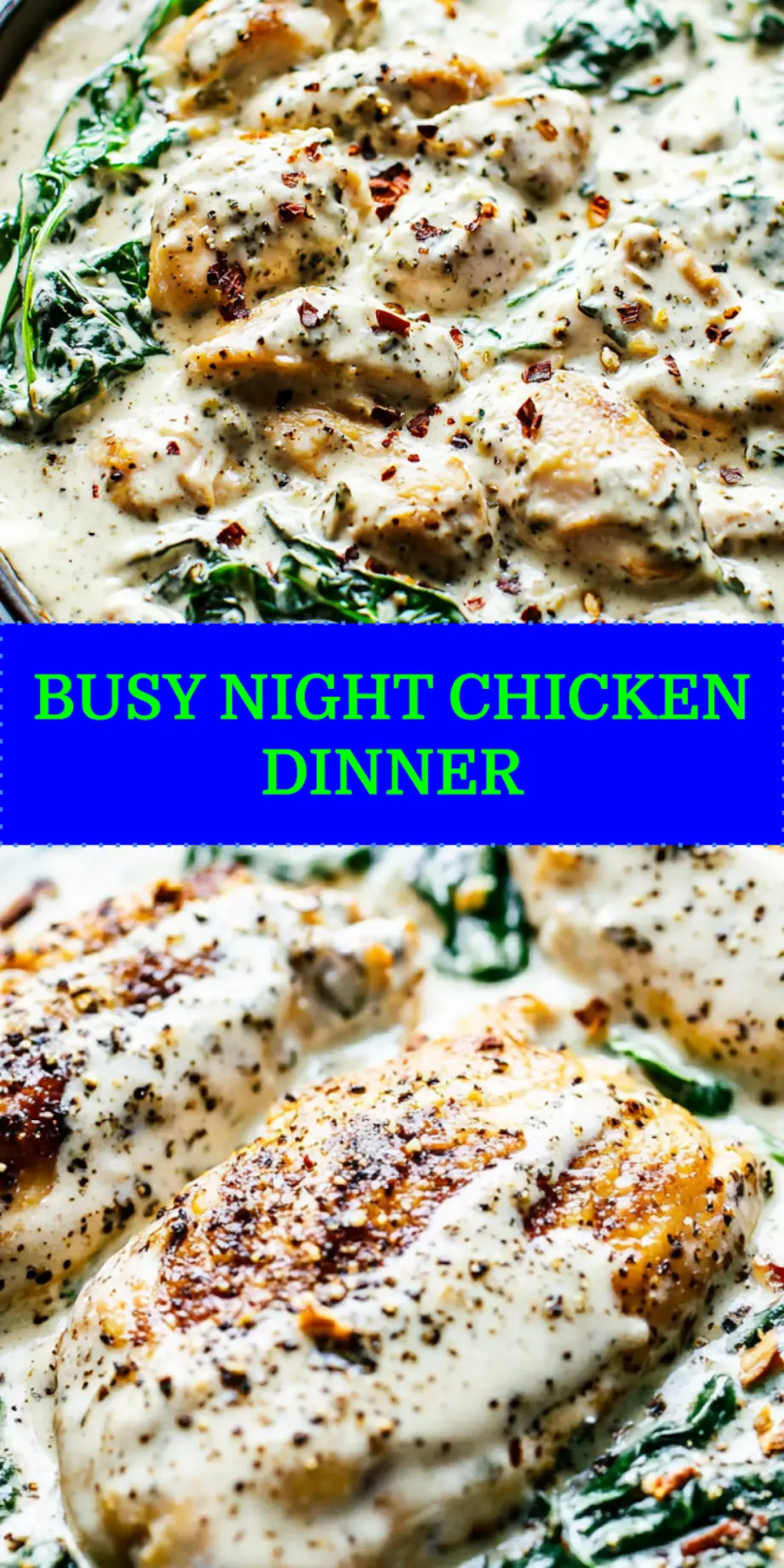 Creamy Spinach Chicken Easy Weeknight Dinner Recipe 4 Creamy Spinach Chicken styled for Pinterest with text overlay