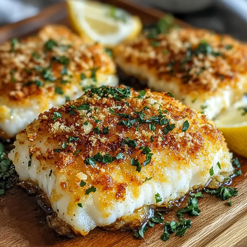 Crispy Air Fryer Parmesan Crusted Cod centered hero view, clean and uncluttered