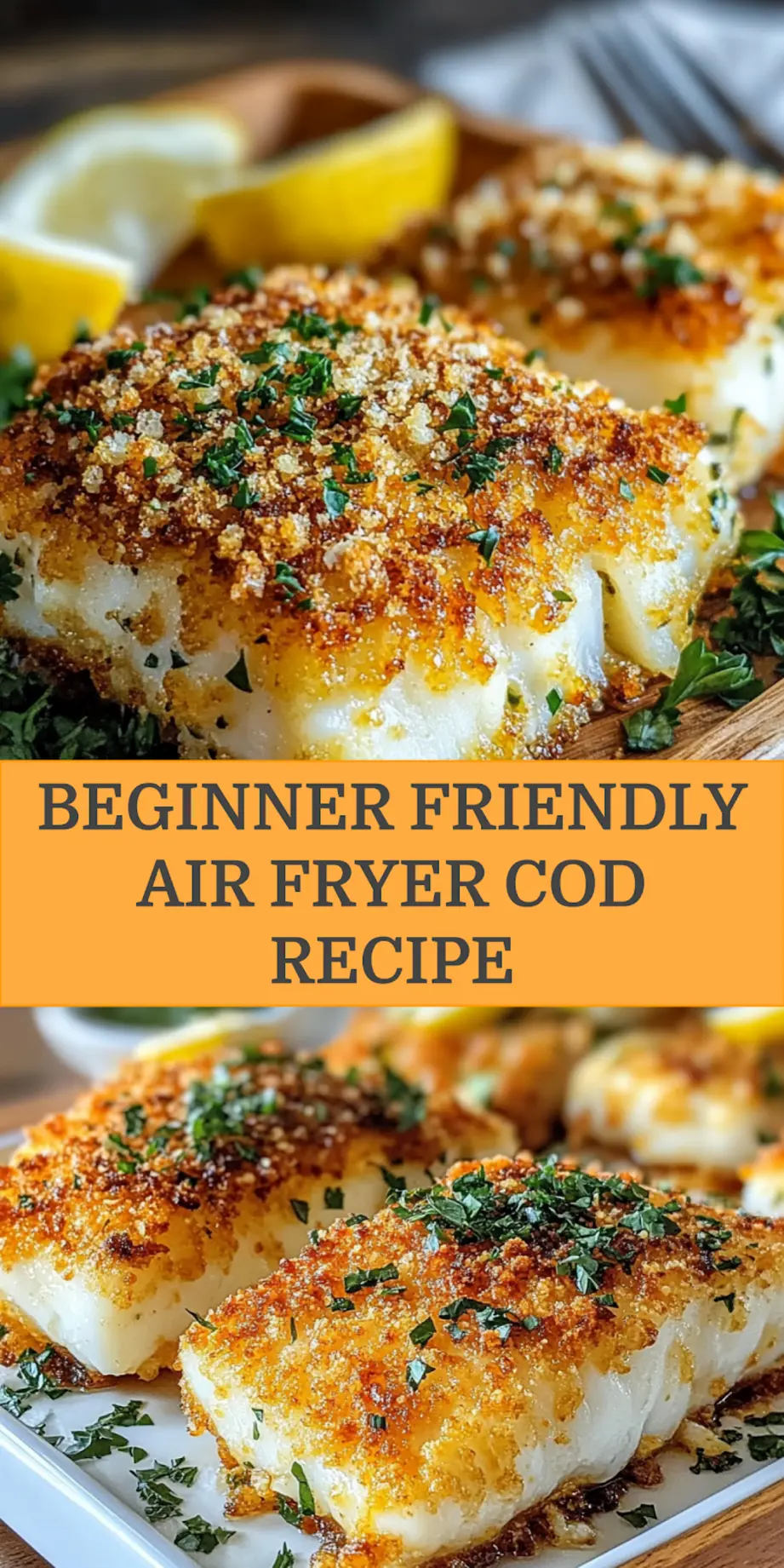 Crispy Air Fryer Parmesan Crusted Cod centered hero view, clean and uncluttered