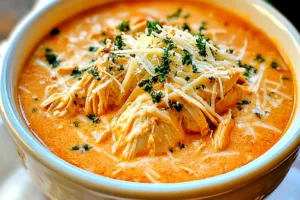 Crock Pot Creamy Chicken Parmesan Soup Easy Dinner CROCK POT CREAMY CHICKEN PARMESAN SOUP centered hero view, clean and uncluttered