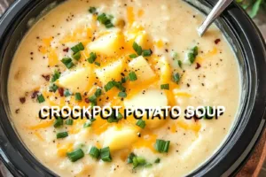 CROCKPOT POTATO SOUP centered hero view, clean and uncluttered