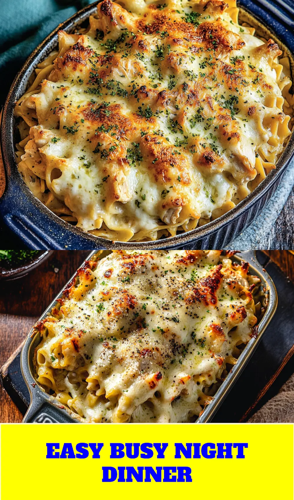 Dump and Bake Chicken Alfredo Noodle Casserole Easy Weeknight Dinner 4 DUMP AND BAKE CHICKEN ALFREDO NOODLE CASSEROLE centered hero view, clean and uncluttered