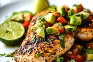 FIESTA LIME CHICKEN RECIPE WITH AVOCADO centered hero view, clean and uncluttered