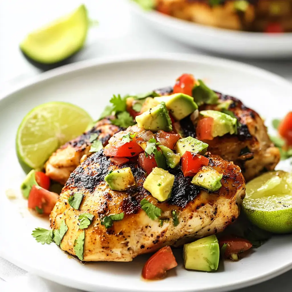Fiesta Lime Chicken Recipe with Avocado centered hero view, clean and uncluttered