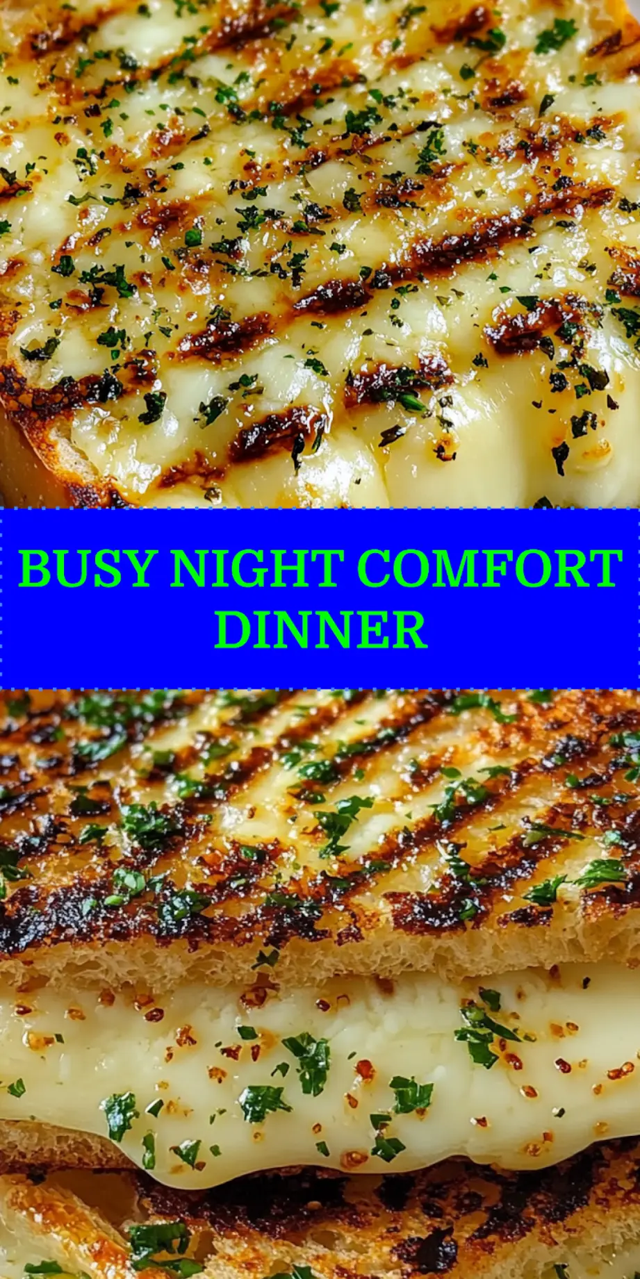 Garlic bread grilled cheese sandwich with golden crust and melted cheese pull