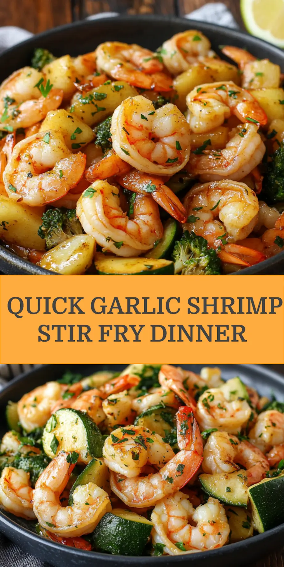 GARLIC SHRIMP STIR FRY centered hero view, clean and uncluttered