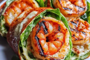 GRILLED SHRIMP CAESAR WRAPS centered hero view, clean and uncluttered