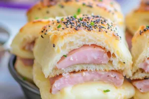 HAM AND CHEESE SLIDERS centered hero view, clean and uncluttered