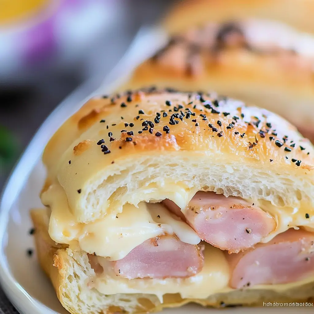 Ham and Cheese Sliders Recipe - Easy and Irresistible 3 HAM AND CHEESE SLIDERS centered hero view, clean and uncluttered