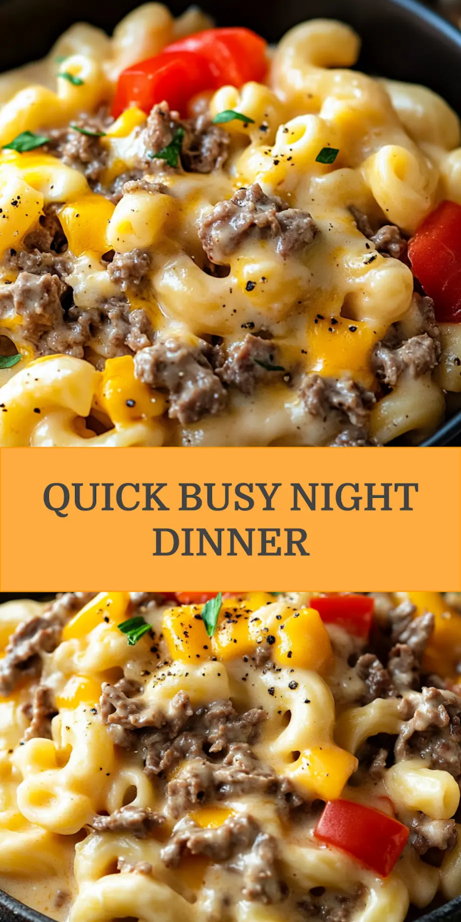 HIGH PROTEIN CREAMY PHILLY CHEESESTEAK MAC centered hero view, clean and uncluttered