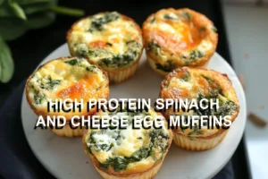 HIGH PROTEIN SPINACH AND CHEESE EGG MUFFINS centered hero view, clean and uncluttered