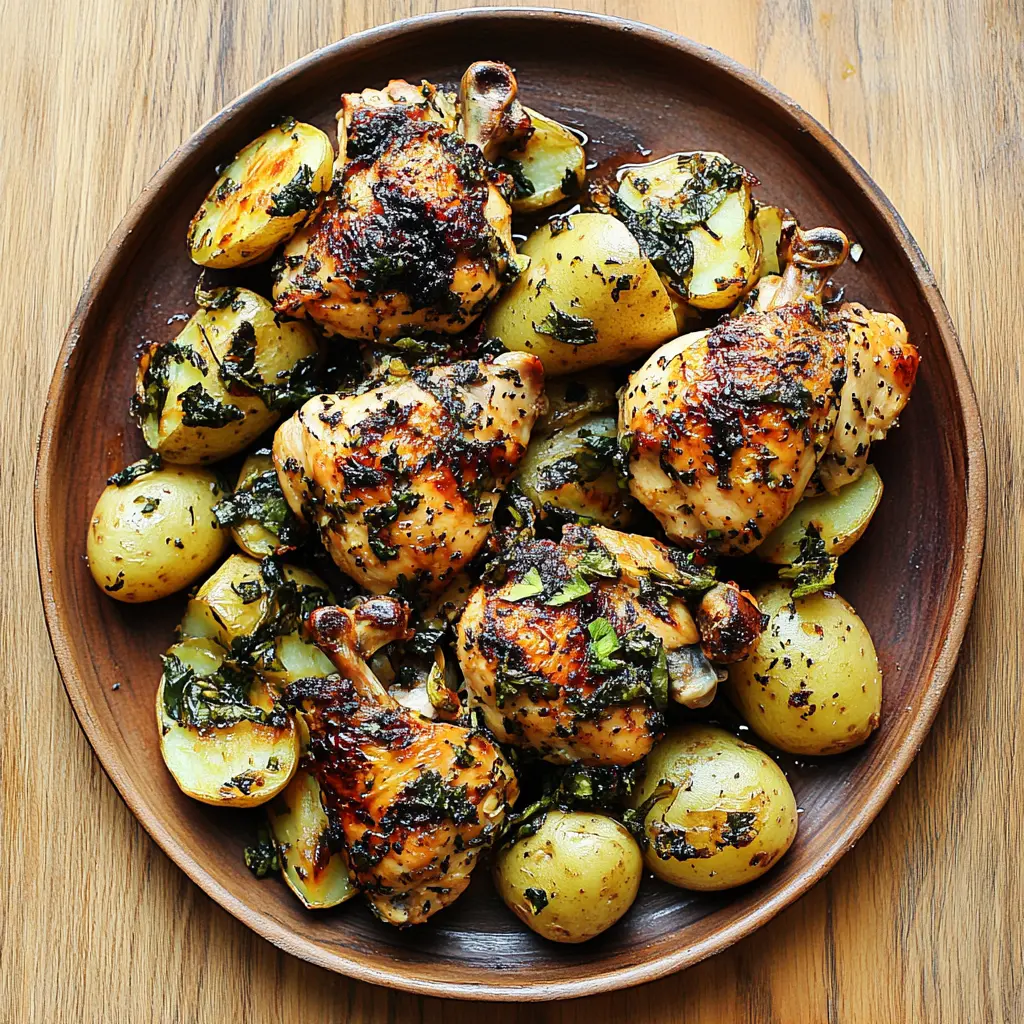 Lemon Herb Chicken with Leeks Potatoes Easy Weeknight Dinner 3 Lemon Herb Chicken with Leeks and Potatoes in a baking dish, centered hero view, clean and uncluttered