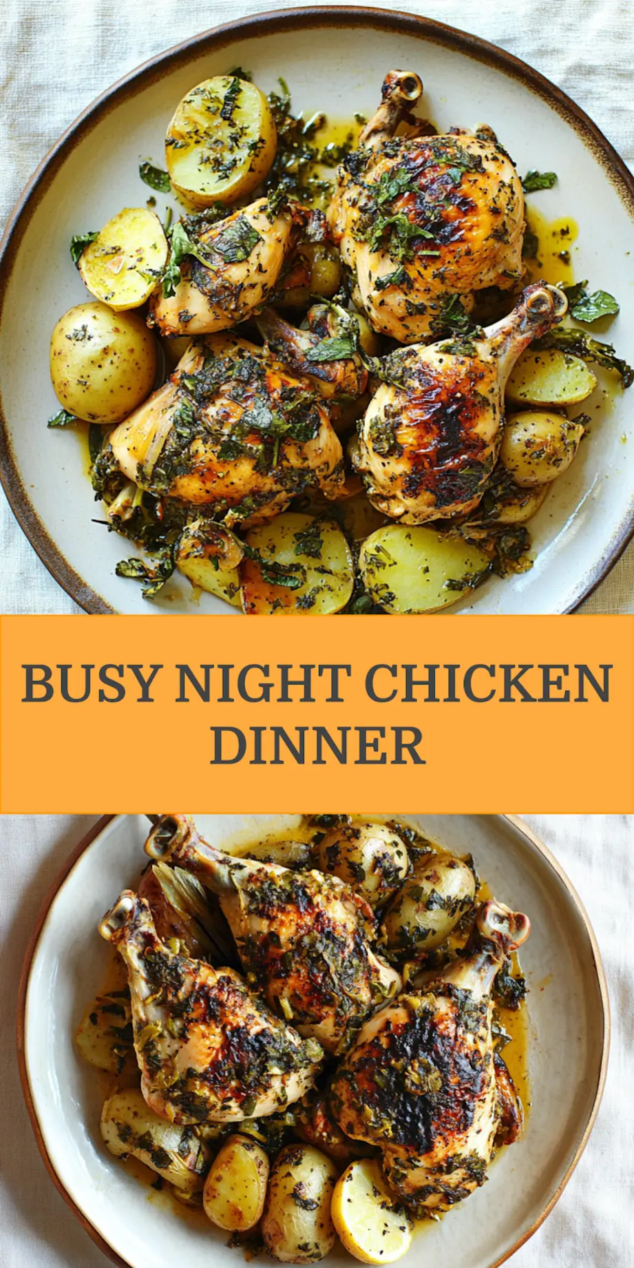 Lemon Herb Chicken with Leeks Potatoes Easy Weeknight Dinner 4 Lemon Herb Chicken with Leeks and Potatoes Pinterest pin, centered hero view, clean and uncluttered