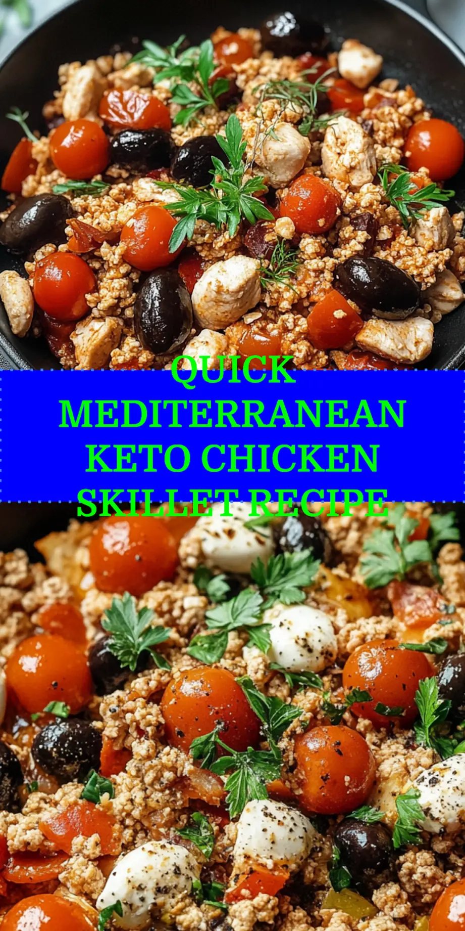 Mediterranean Keto Ground Chicken Skillet recipe image for Pinterest
