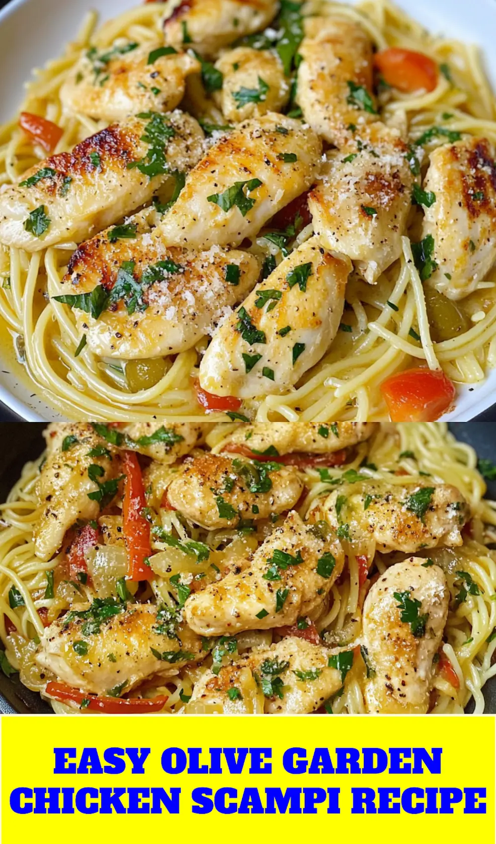 OLIVE GARDEN CHICKEN SCAMPI centered hero view, clean and uncluttered