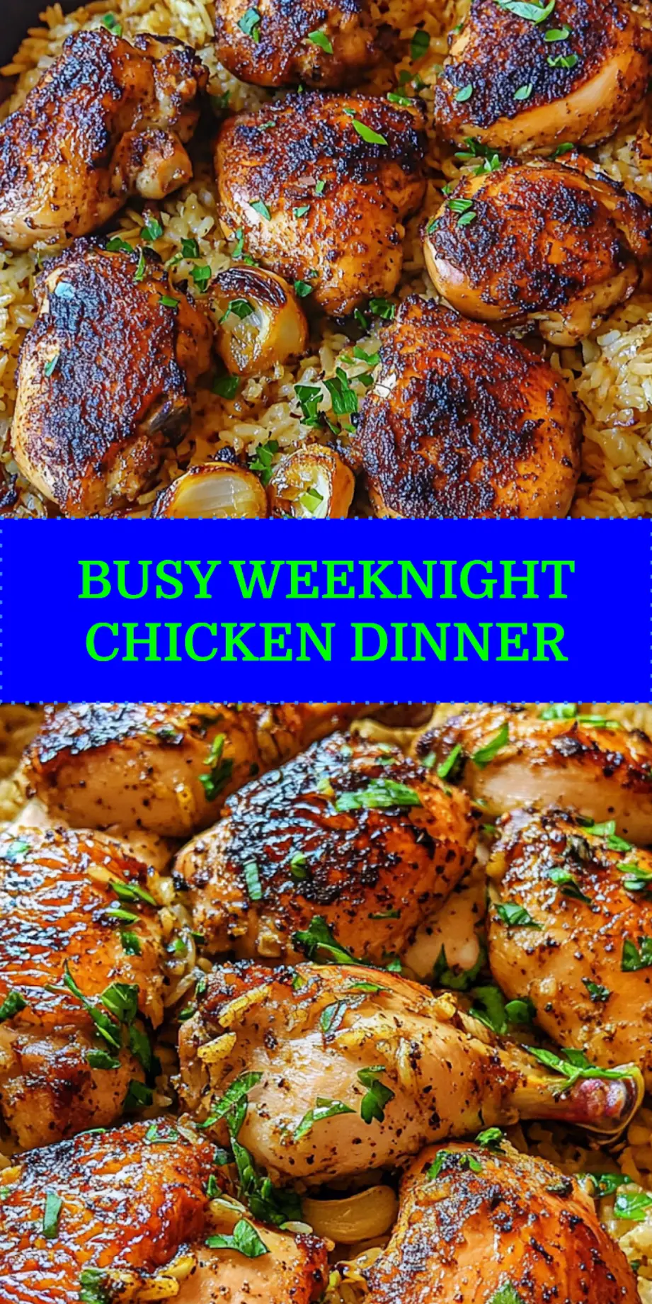 ONE PAN CHICKEN AND GARLIC RICE centered hero view, clean and uncluttered