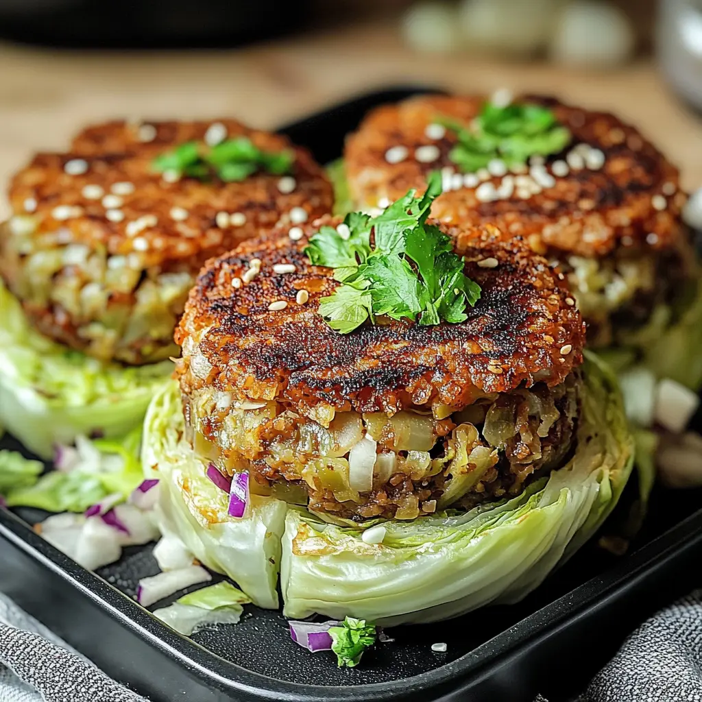 Oven-baked cabbage burgers with golden caramelized edges and savory ground meat patty