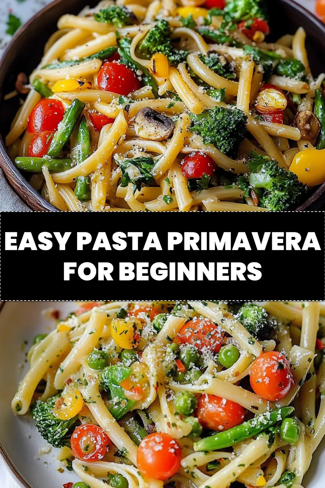 Pasta Primavera with colorful spring vegetables and creamy sauce
